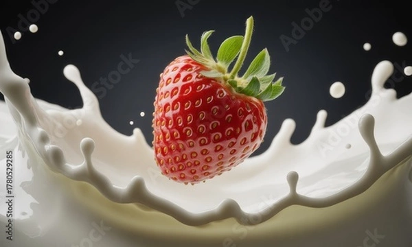 Fototapeta Fresh strawberry in a milk splash