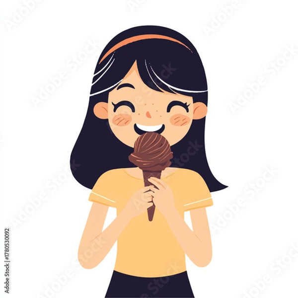 Fototapeta  Girl Enjoying Chocolate Ice Cream Cone with Delight