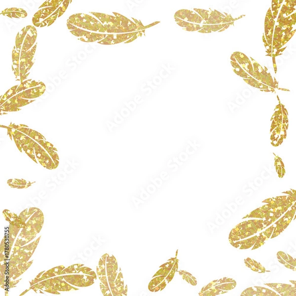 Fototapeta Floating Golden Glitter Feather Border Frame