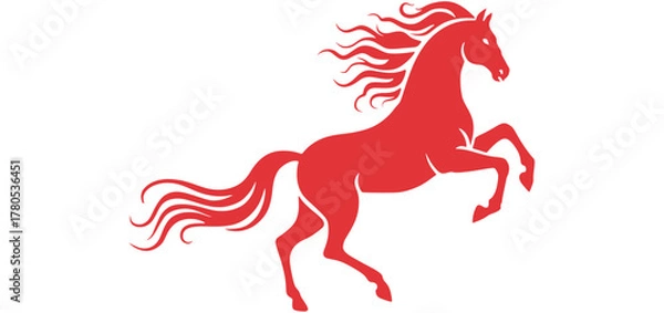 Obraz Red horse silhouette with flowing mane rearing up