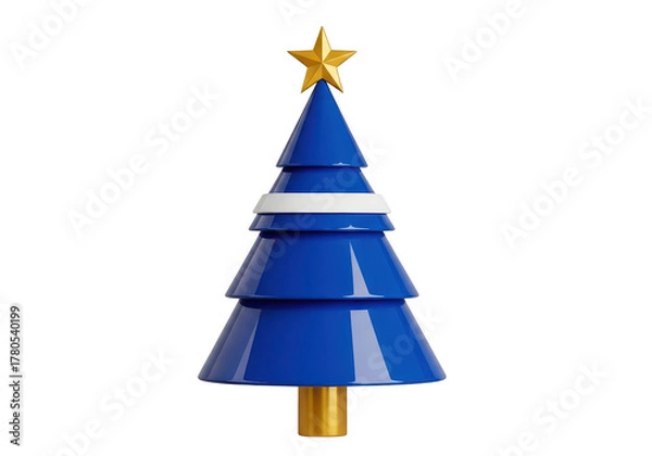 Obraz Blue stylized christmas tree with golden star isolated on transparent background