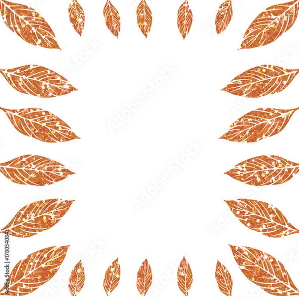 Fototapeta Vibrant Orange Glitter Leaves Border Frame with Copy Space