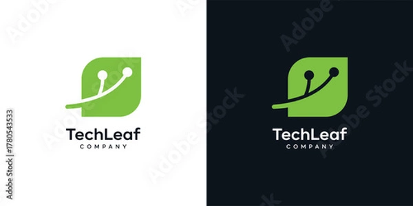 Obraz creative leaf digital logo design, Leaf logo design with modern style, vector logo design technology template