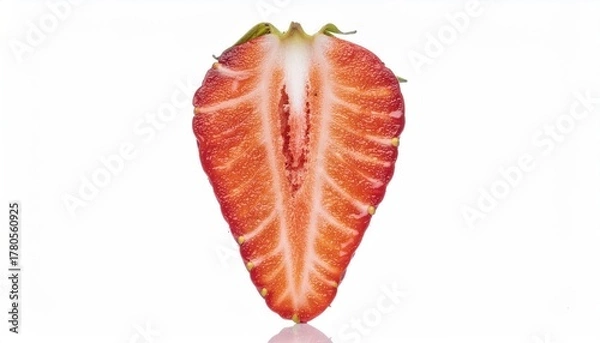 Fototapeta Fresh Close Up Half Strawberry Slice On White Background Studio
