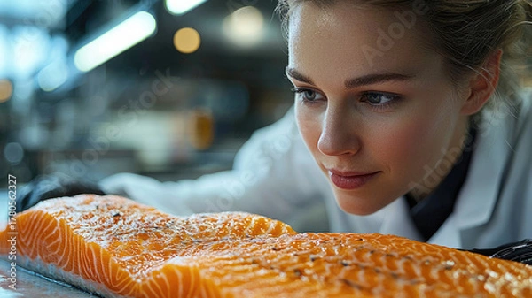 Fototapeta Close-Up Inspection of Lab Grown Fish Fillet for Quality Assessment