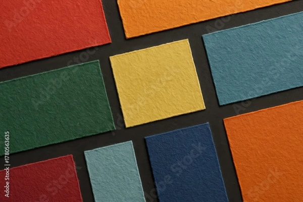 Obraz Colorful sheets of textured paper arranged in a grid for art and design projects in soft lighting