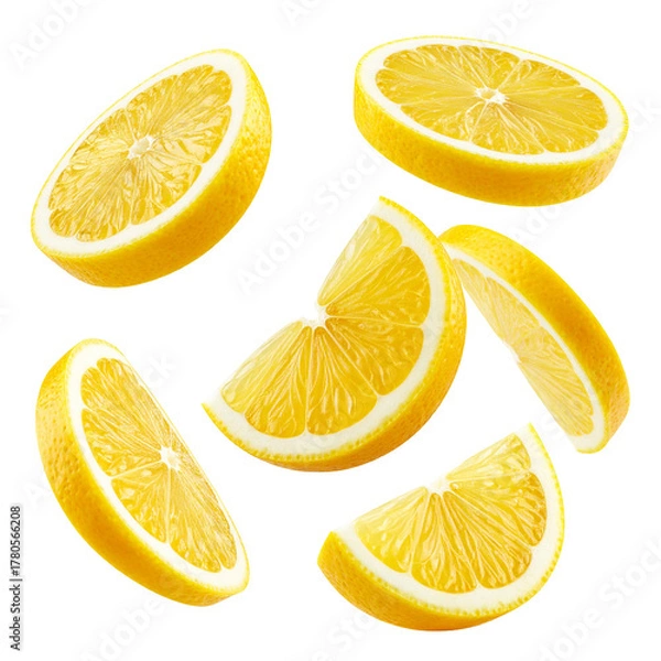 Fototapeta Zesty Lemon Slices: Vividly illuminated, an assortment of freshly sliced lemons showcases their bright zest and juicy segments.