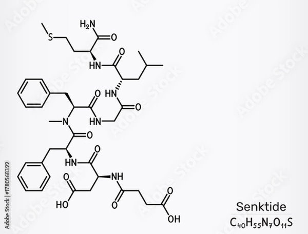 Fototapeta Senktide molecule. Synthetic tachykinin peptide and NK3 receptor agonist, used in neuroendocrine and pharmacological research. Chemical structure. Vector illustration