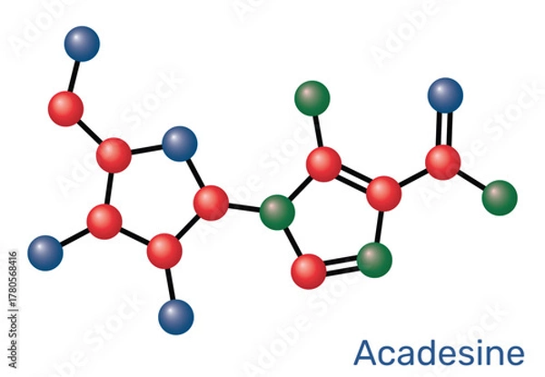 Fototapeta Acadesine, AICA-riboside, AICAR purine nucleoside analog and AMPK activator. Molecular model. Vector Illustration