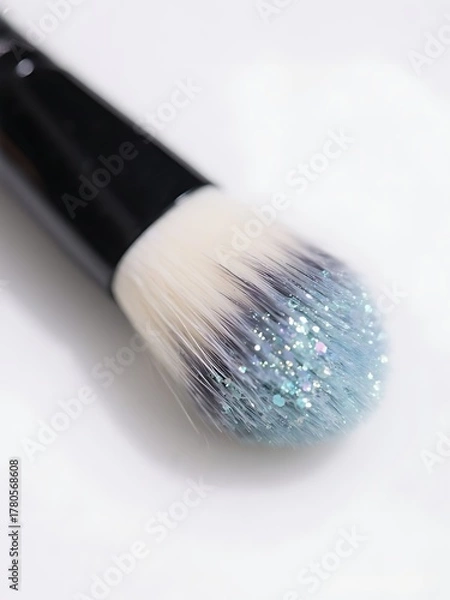 Fototapeta A makeup brush with soft bristles dipped in shimmering ocean pigment