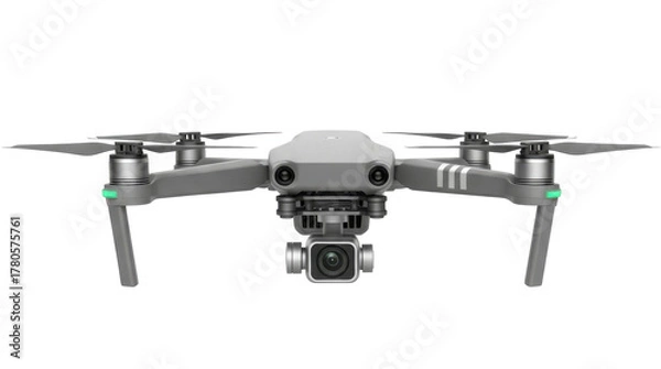 Fototapeta A close-up shot of a gray drone with its camera facing forward, ready for flight.