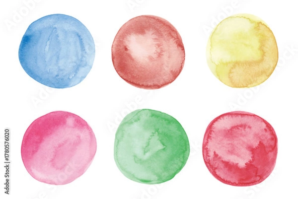 Obraz Colorful Watercolor Circles Set Isolated on White Background. Hand Painted Aquarelle Circles
