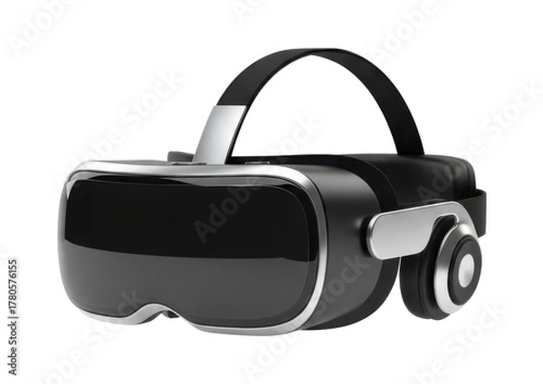 Fototapeta A close-up shot of a modern virtual reality headset, black and silver design.
