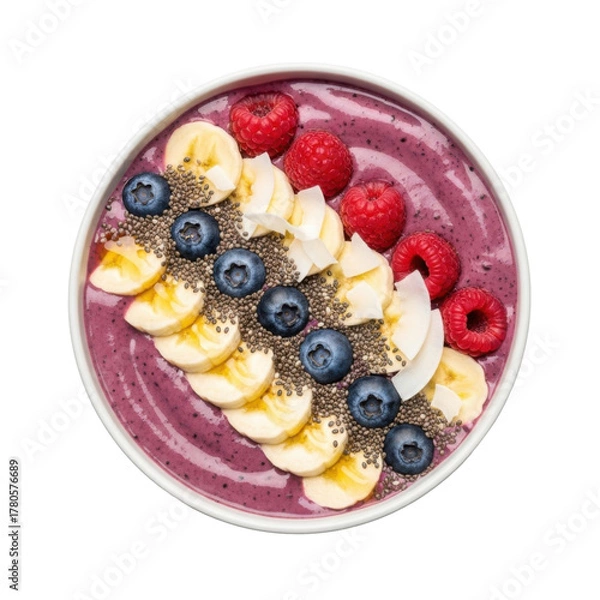 Obraz A vibrant and colorful smoothie bowl, garnished with fresh fruit and seeds, a healthy breakfast.