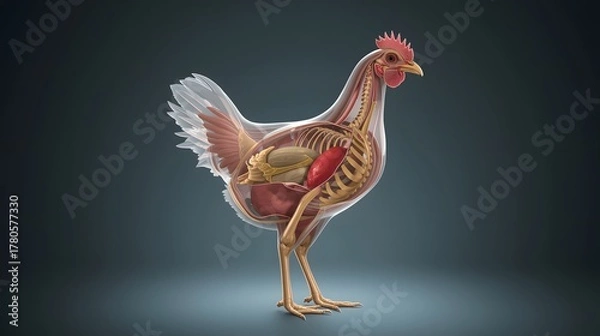 Fototapeta visualization of chicken anatomy showing internal organs and skeletal structure