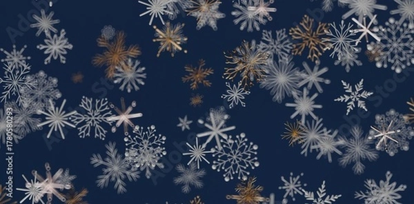 Fototapeta Elegant abstract design featuring snowflakes with a dark blue backdrop. Perfect for seasonal greetings, winter themes, holiday design