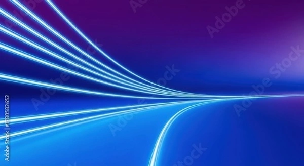 Fototapeta Abstract blue and purple light trails flowing into the distance