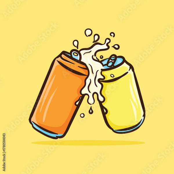 Obraz Cheering illustration with beer cans for book cover sticker decoration element and banner