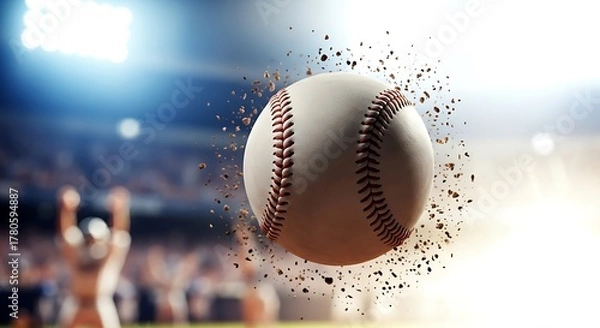 Fototapeta A baseball exploding into fragments midair during a game