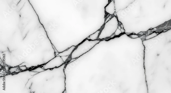 Fototapeta Closeup view of white marble with black veins, showcasing its natural texture and pattern