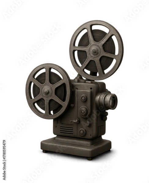 Obraz Vintage 8mm film projector with spools of film on a dark background classic cinema equipment