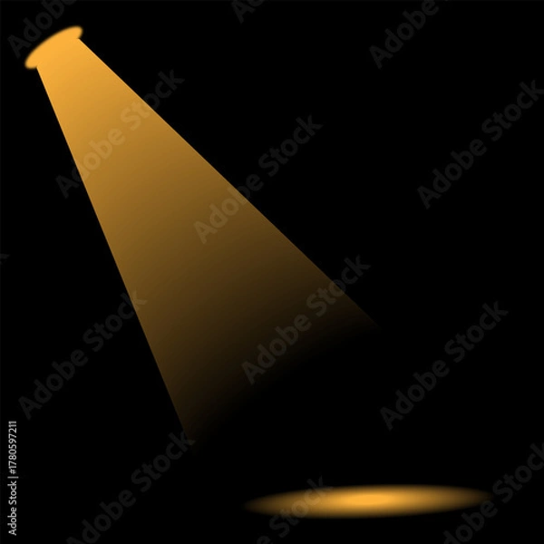 Fototapeta Realistic colorful light spotlight beam shining brightly in a dark background with reflection on floor