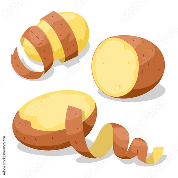 Fototapeta Fresh Potatoes with Peels Vector Illustration for Food and Cooking Concepts with Brown and Yellow Colors