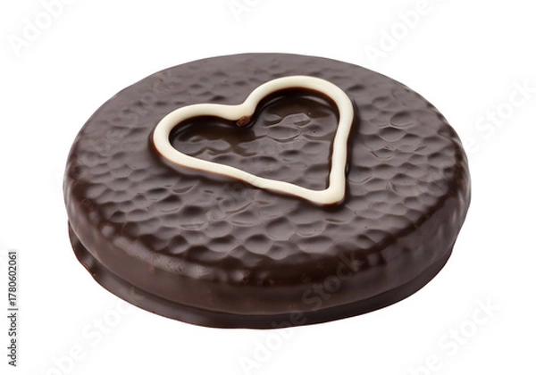 Fototapeta a chocolate covered cookie with chocolate icing cutout and isolated on transparent or white background. PNG

