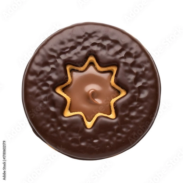 Fototapeta a chocolate covered cookie with chocolate icing cutout and isolated on transparent or white background. PNG
