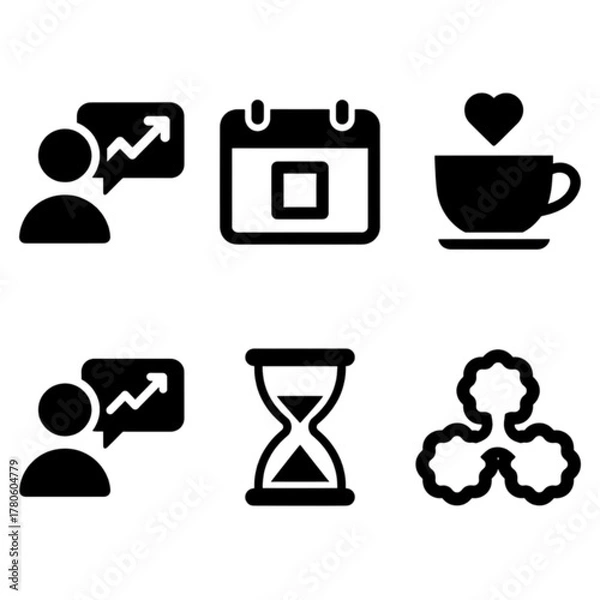 Obraz Solid Vector Icon Set for Business Strategy, Scheduling, and Productivity
