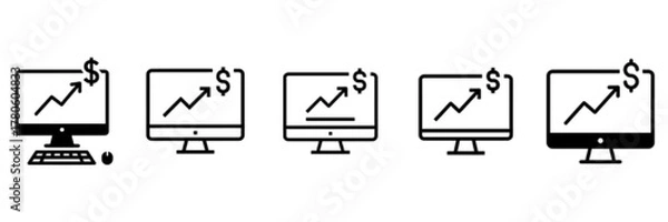 Obraz Desktop Monitor Financial Growth and Online Profit Vector Icons