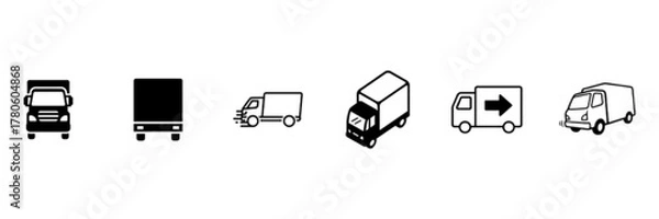 Obraz Diverse Commercial Cargo and Delivery Vehicle Iconography Set, vector icon of delivery trucks