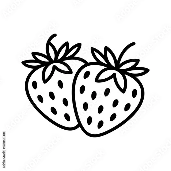 Obraz Two strawberries simple black outline doodle icon illustration