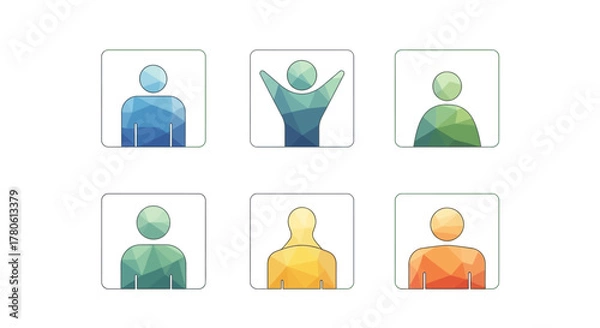 Fototapeta Diverse characters with polygonal textures represent unity and interconnectedness across various