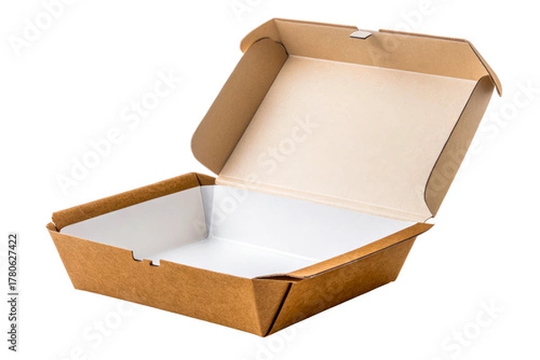 Obraz Open Kraft Paper Takeout Food Box on White