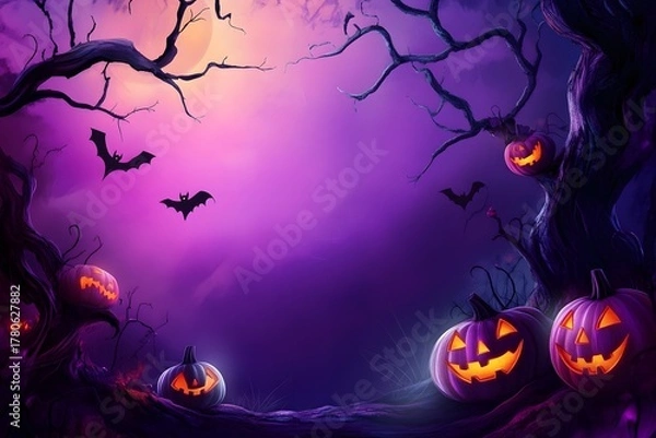 Obraz Halloween background, pumpkins, trees.
