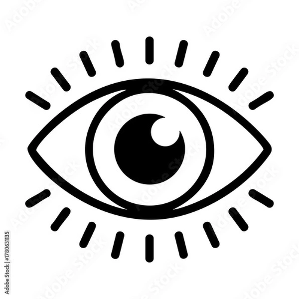 Fototapeta Eye icon with radiating lines symbolizing vision, awareness, and insight, ideal for design, security, and health themes