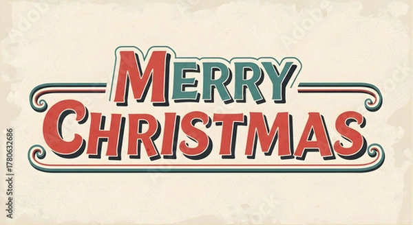 Fototapeta Retro style merry christmas text with decorative elements