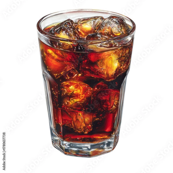 Fototapeta Refreshing Cola: Bubbles, Ice, and Pure Delight in Every Sip!