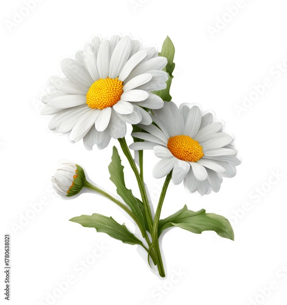 Fototapeta Daisy Delight: A trio of white petals and golden centers on black background.