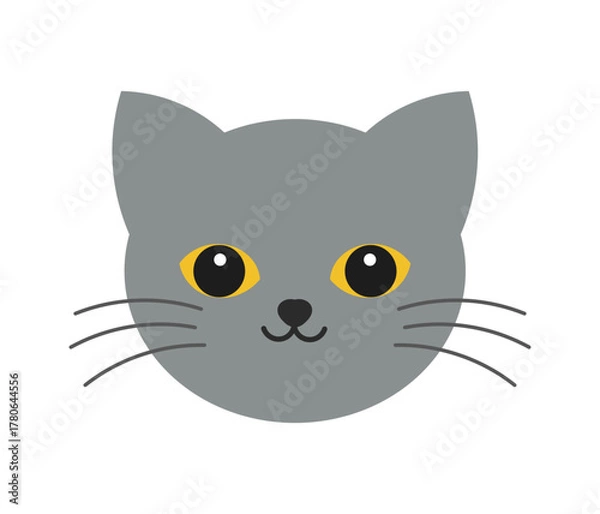 Fototapeta Grey cat face with yellow eyes icon. Vector illustration.