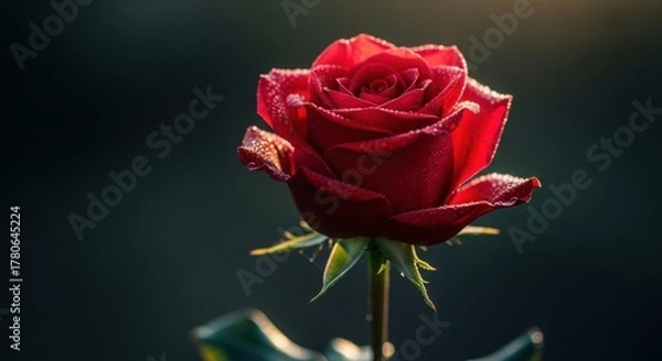 Obraz A single red rose bathed in soft light