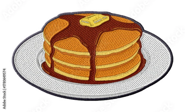 Fototapeta Pancake stack embroidery patch illustration isolated on transparent background