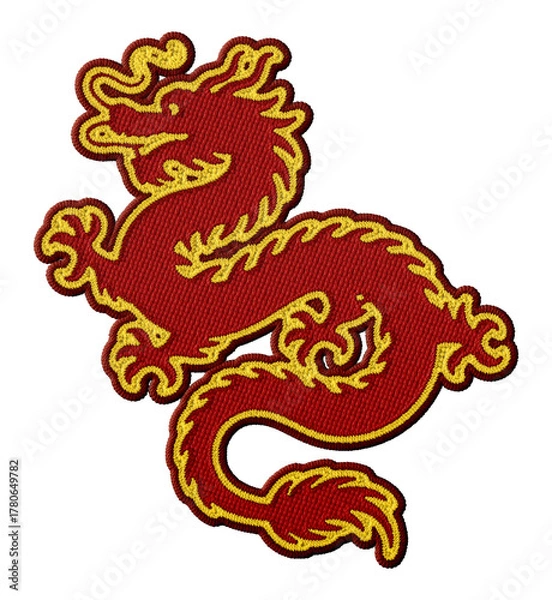 Fototapeta Stylized Chinese dragon embroidery patch illustration isolated on transparent background