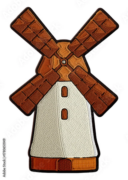 Obraz Stylized windmill embroidery patch illustration isolated on transparent background