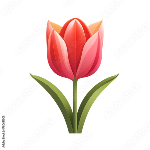 Fototapeta A vibrant red tulip with lush green leaves, symbolizing beauty and spring. Perfect for floral designs and decorations.
