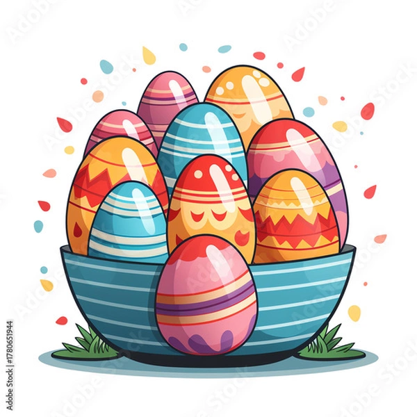 Fototapeta Colorful Easter eggs in a bowl, symbolizing spring celebrations and festive traditions.