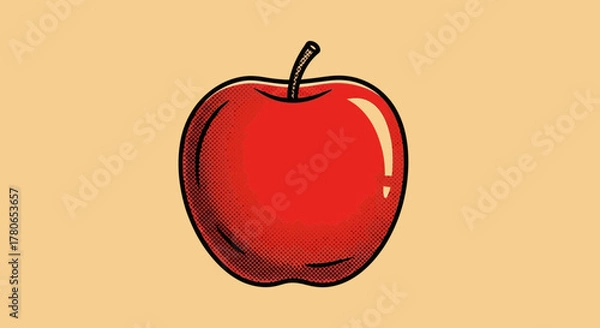 Fototapeta Vibrant red apple with halftone shading on light brown background