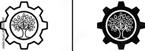 Obraz Eco Technology Icon – Tree Inside Gear Symbol for Sustainability