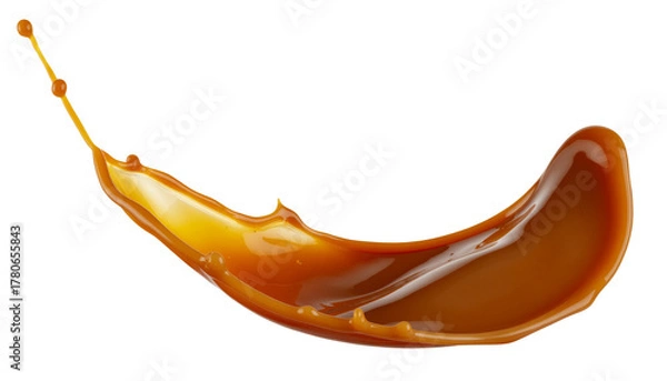 Fototapeta Delicious caramel splash on transparent background, cut out